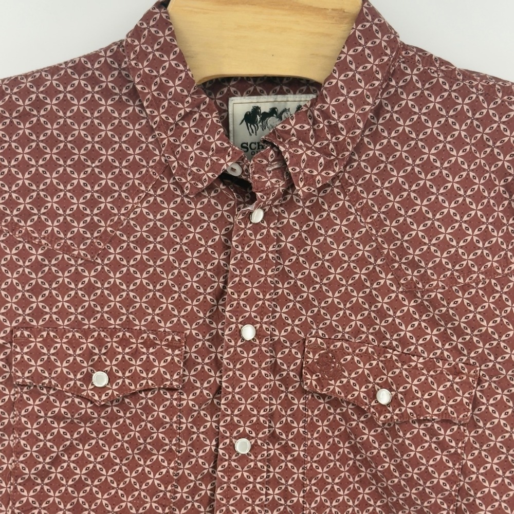 Schaefer Outfitter Mens LT Rust Geometric Print Western Pearl Snap Shirt 2050
